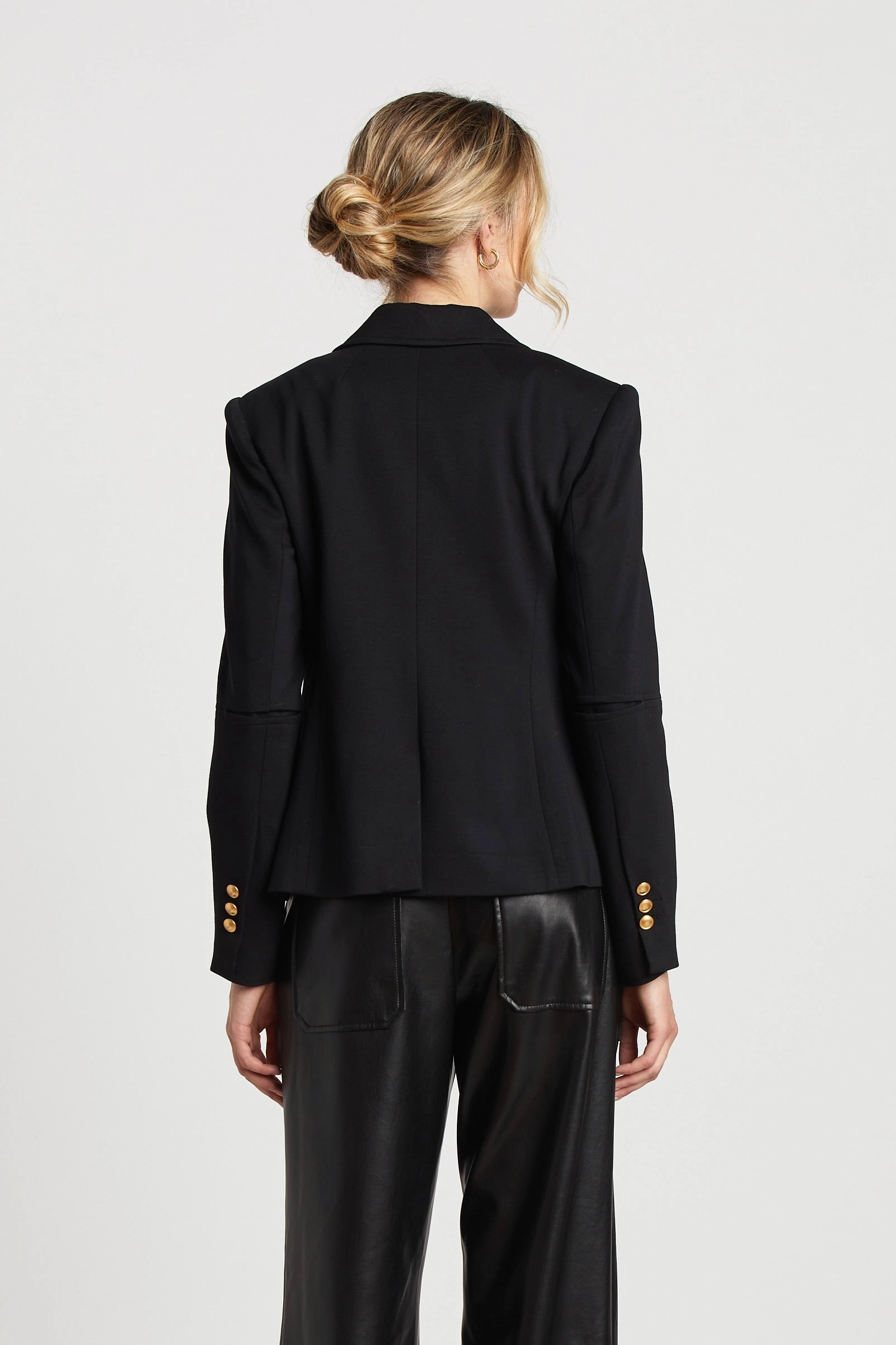 James Double Breasted Signature Stretch Blazer With Elbow Detail - Black Advanced Layering System Tailored Cut Style