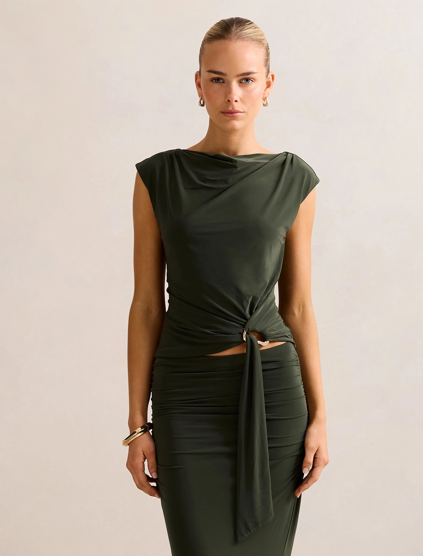 FrenchTerryTexture Jazelle Hardware Drape Detail Top