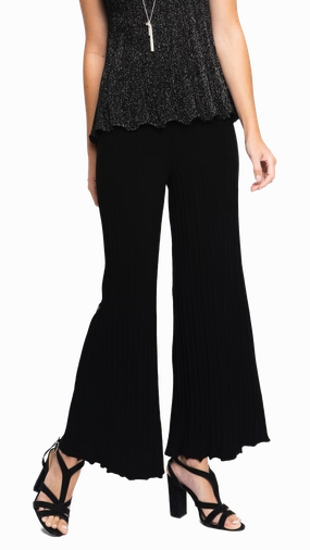 Julia Plisse-Look Full Length Wide Leg Pants, Black AdjustableTabs
