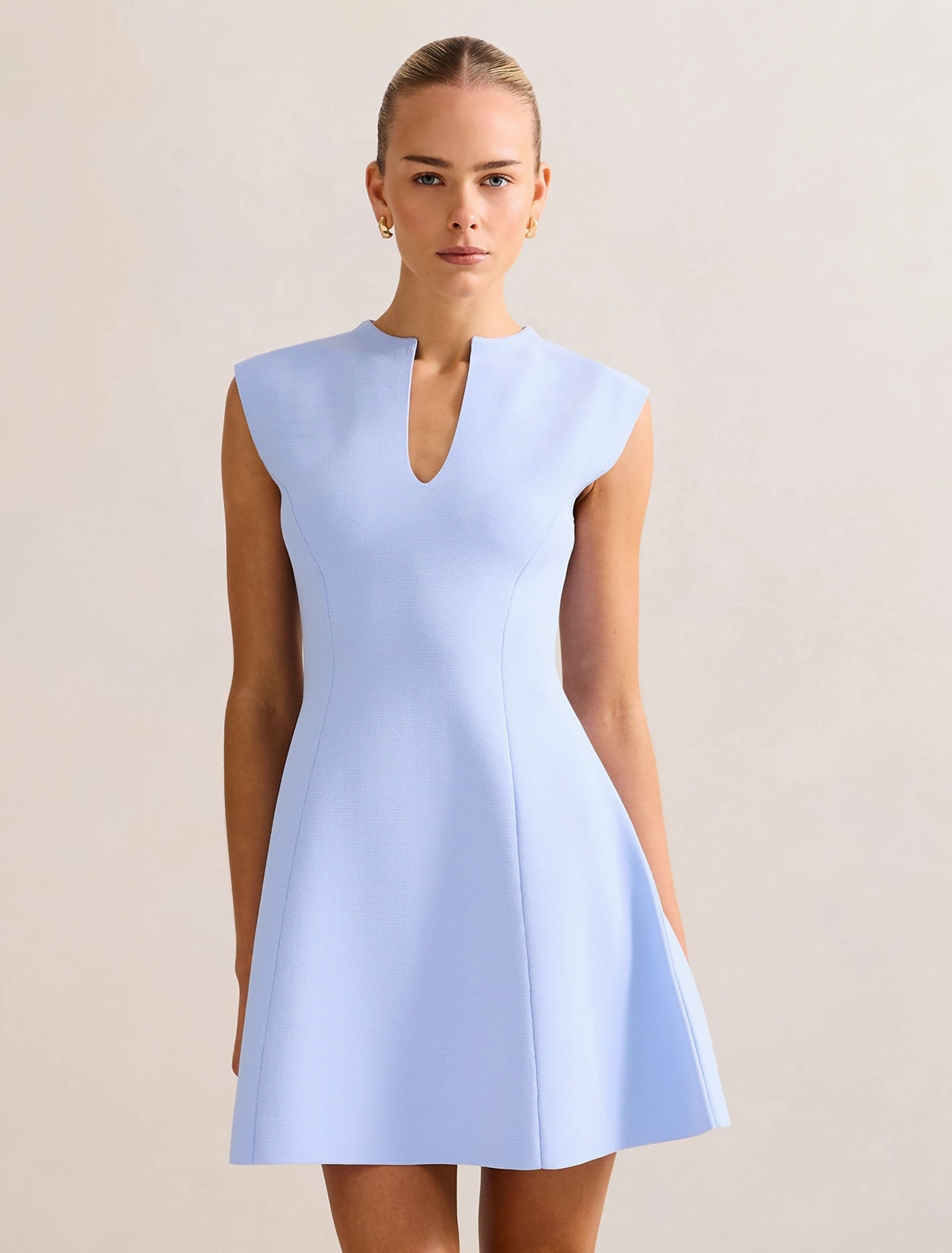 V Neckline Katerina Crepe Knit Mini Dress