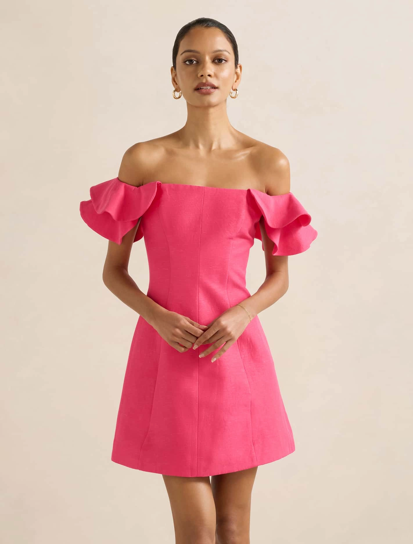 Art Event Kenzie Petite Off Shoulder Ruffle Mini Dress
