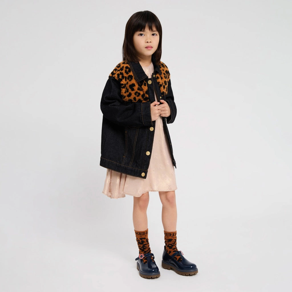 High Collar Mid Length Design Kenzo Kids Denim Jacket