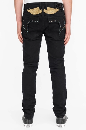 Durable Minimalist Style Party Look Essential Style KILLER FLAP IN BLACK WITH GOLD WINGS AND LARGE AB CRYSTALS