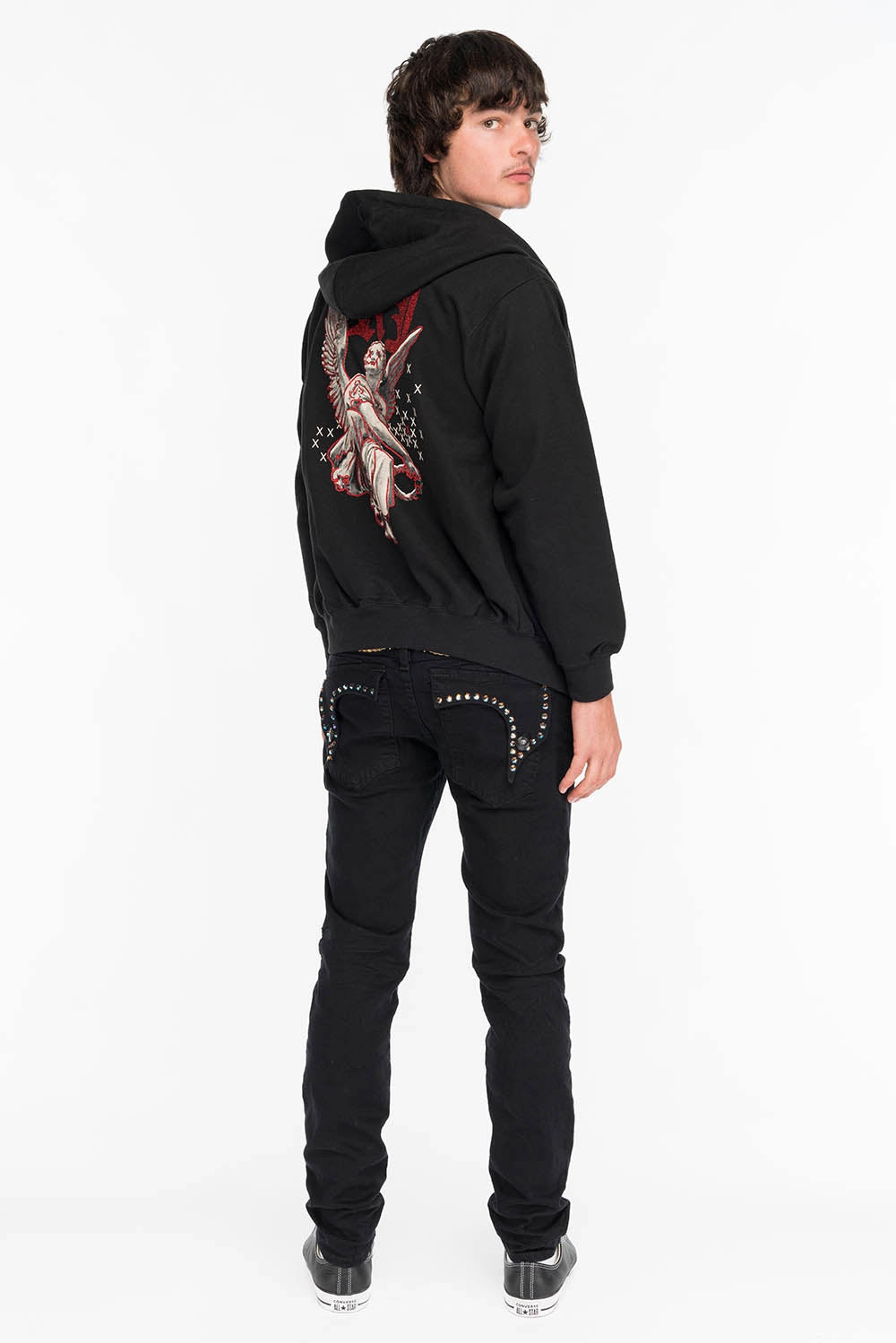 KILLER FLAP IN BLACK WITH GOLD WINGS AND LARGE AB CRYSTALS All Round Fit Party Look Modern Minimalist