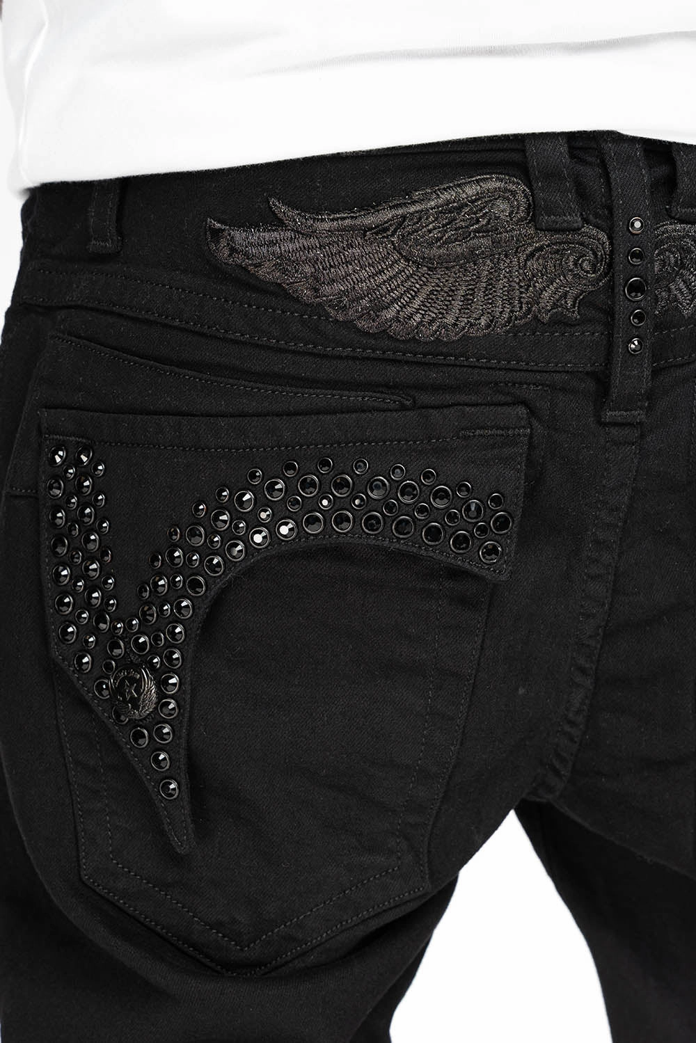 comfortable option KILLER FLAP MENS SKINNY JEANS IN BLACK ON BLACK WITH CRYSTALS