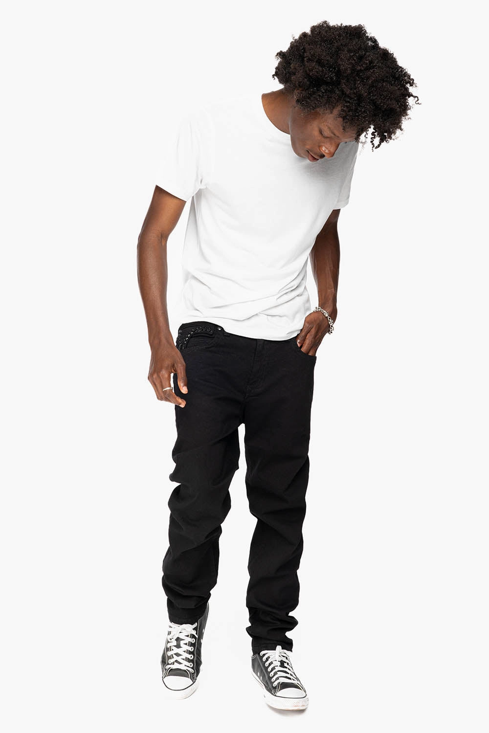 Stylish Vibes KILLER FLAP MENS SKINNY JEANS IN BLACK ON BLACK WITH CRYSTALS