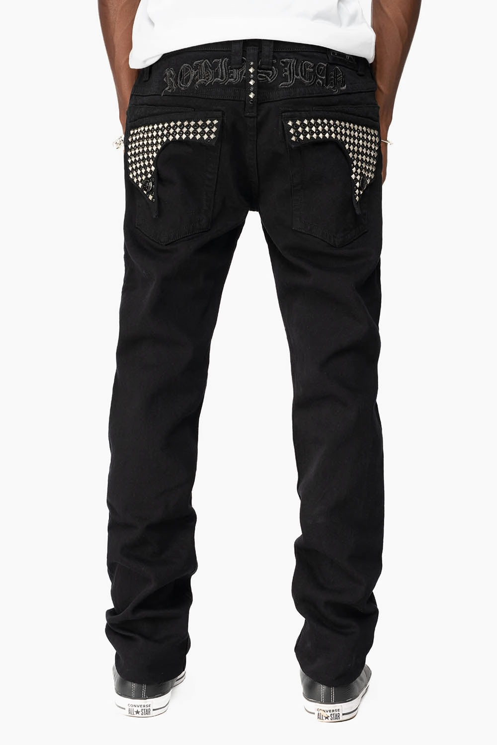 KILLER FLAP MENS SKINNY JEANS IN BLACK WITH EMBROIDERY,  STUDS AND CRYSTALS Winter Warmth Student Outfit Textured