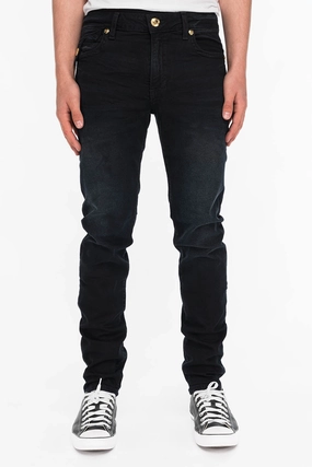 KILLER FLAP MENS SKINNY JEANS IN BLACK WITH GOLD O.E. LOGO Fit Ready Party Look Classic Wear