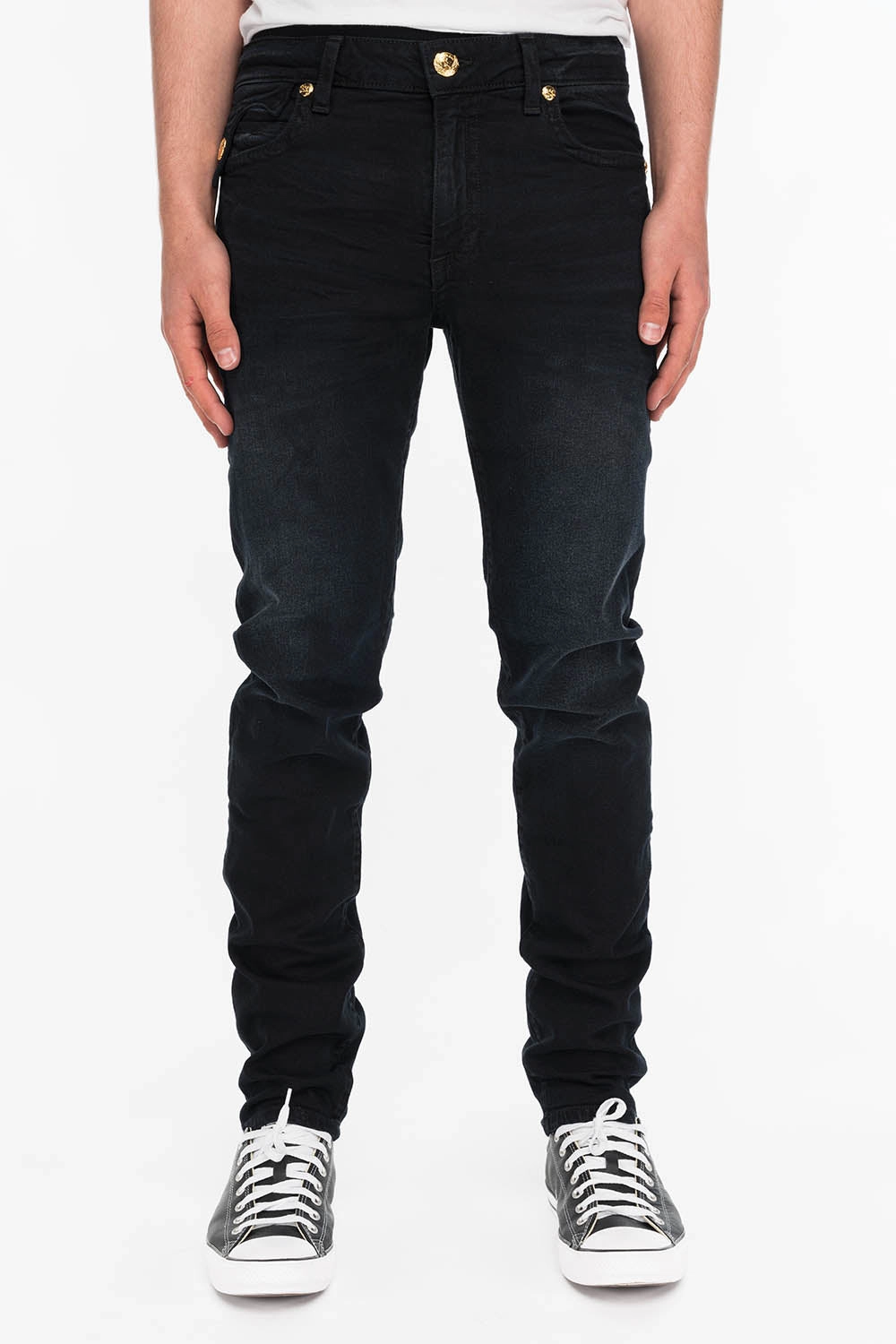 KILLER FLAP MENS SKINNY JEANS IN BLACK WITH GOLD O.E. LOGO Fit Ready Party Look Classic Wear
