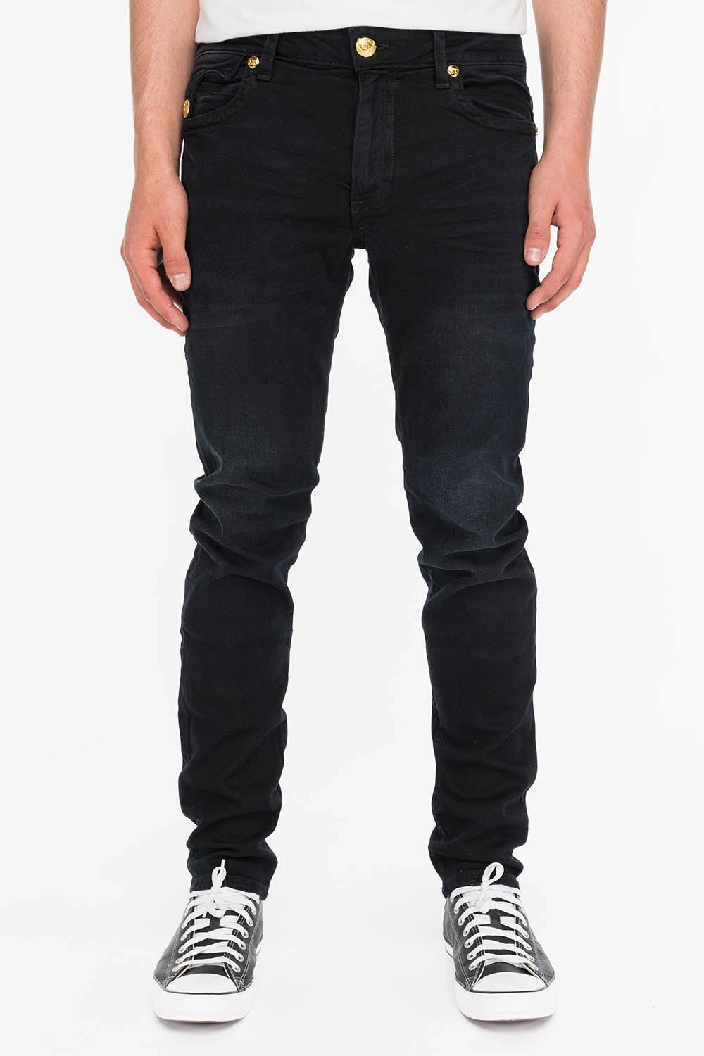 KILLER FLAP MENS SKINNY JEANS IN F_UP BLACK WITH GOLD O.E. LOGO Smart Casual Classic Wear Comfort Fit