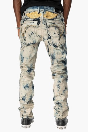 KILLER FLAP MENS SKINNY JEANS IN FROZEN WASH WITH EMBELLISHED  SMOKY TOPAZ CRYSTALS All Style Fit