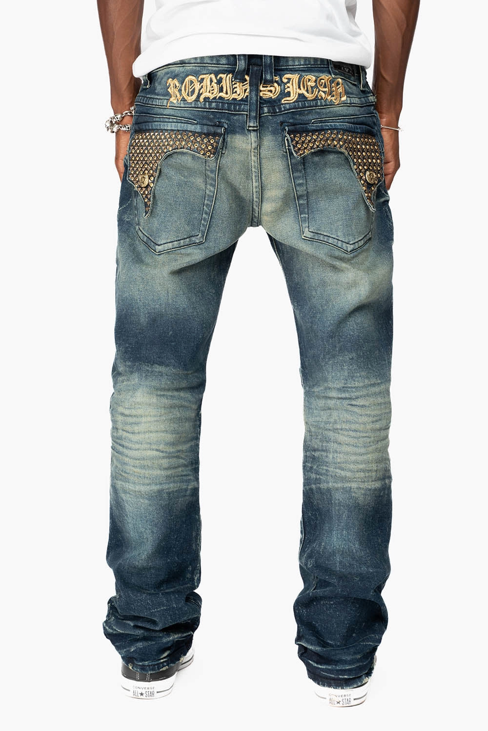City Walk Casual Friday Multi Pocket Design KILLER FLAP MENS STRAIGHT LEG JEAN IN 4D DARK BLUE WASH EMBELLISHED WITH CRYSTALS