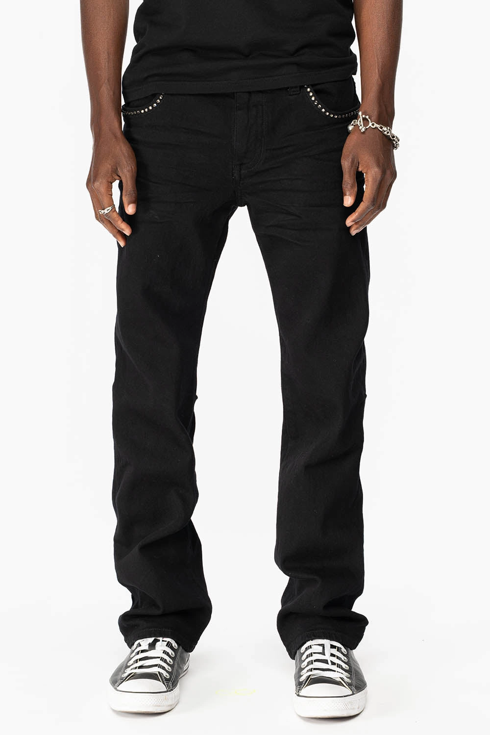 KILLER FLAP MENS STRAIGHT LEG JEAN IN BLACK FULLY EMBELLISHED WITH BLACK DIAMOND CRYSTALS Daily Wear Festival Outfit