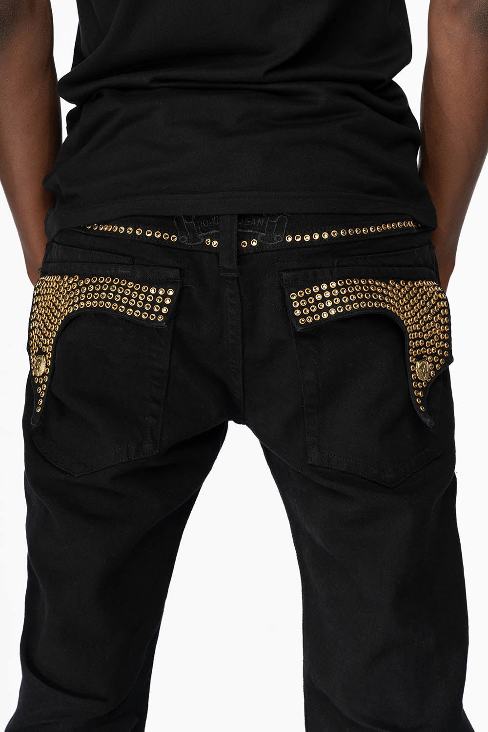 KILLER FLAP MENS STRAIGHT LEG JEAN IN  BLACK FULLY EMBELLISHED WITH SMOKEY TOPAZ CRYSTALS Beach Day Minimalist Style Youth Style Fall Outfit