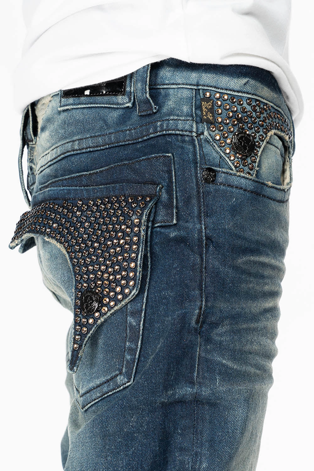 Base Outfit KILLER FLAP MENS STRAIGHT LEG JEANS IN ALBANY DARK  FULLY EMBELLISHED WITH SMOKY TOPAZ CRYSTALS