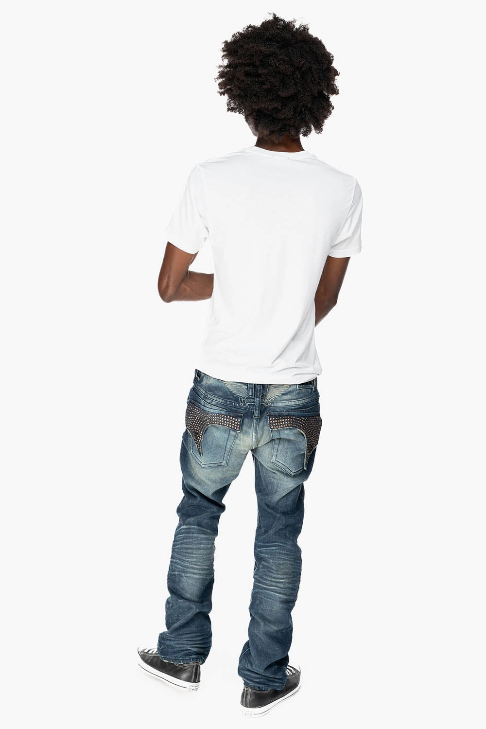 KILLER FLAP MENS STRAIGHT LEG JEANS IN ALBANY DARK  FULLY EMBELLISHED WITH SMOKY TOPAZ CRYSTALS Evening Stroll Weekend Getaway Eco Friendly Production