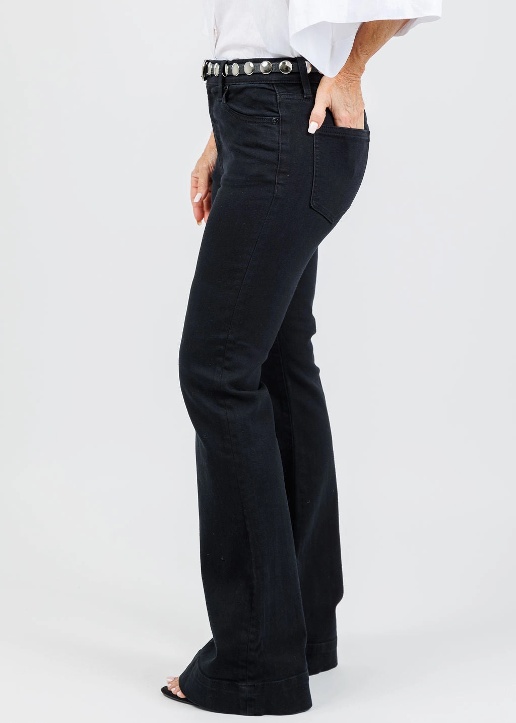 Kinsley Mid Rise Ultra Flare Jeans - Black Ink Ultra Soft Blend Snag Resistant Fabric