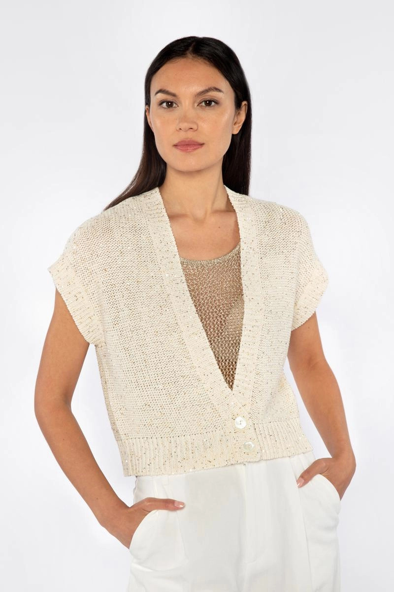 Chilly Day Knitwear Sequin Cap Sleeve Cardigan