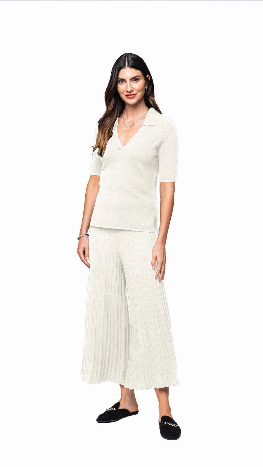 Kyla Piquet-Knit Short Sleeved Polo Top, Beige Student Essential