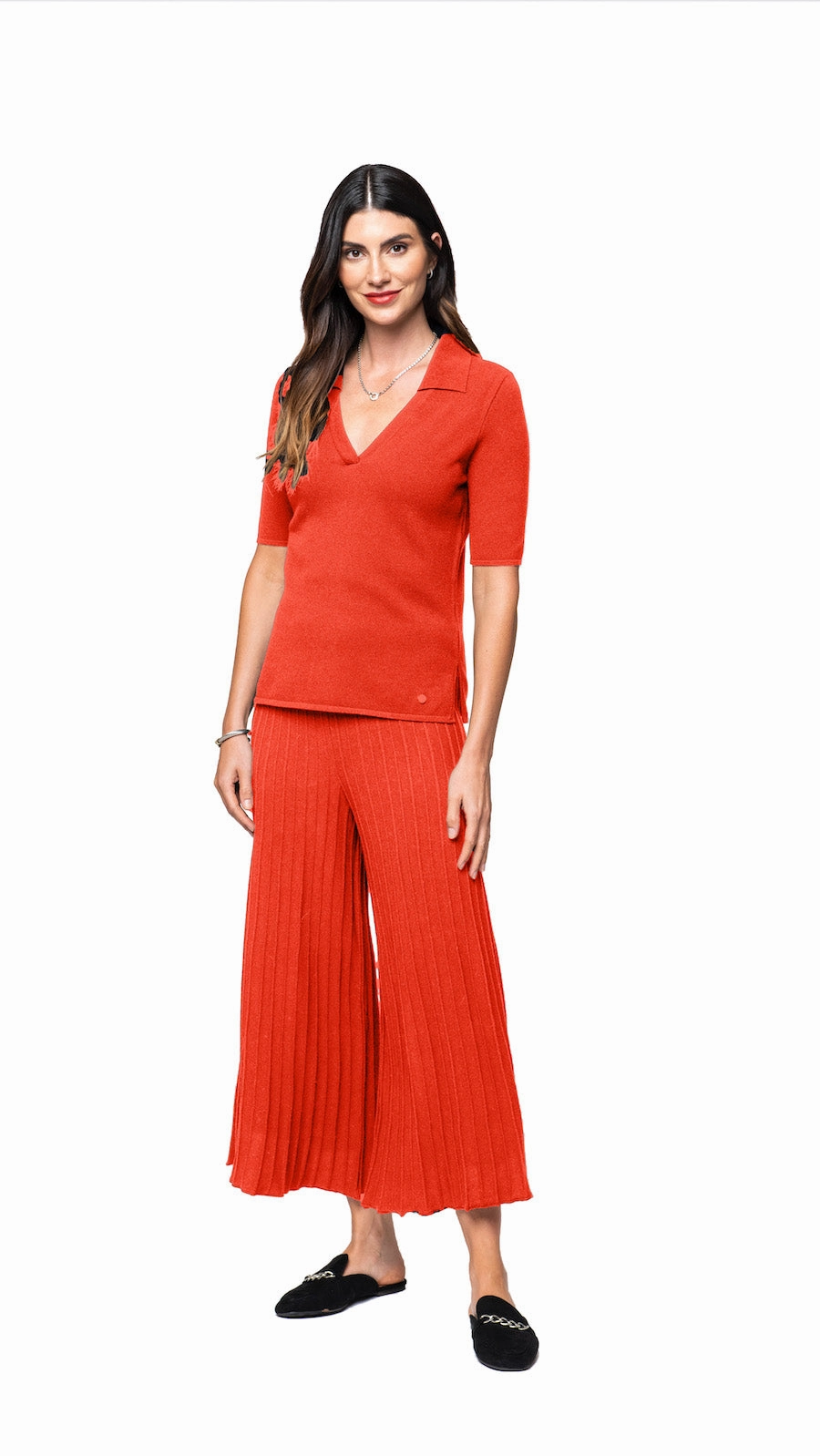 Kyla Piquet-Knit Short Sleeved Polo Top, Bright Orange Casual Hangout