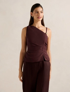 Fitted Shirt Airflow Mesh Lining Lacey One Shoulder Top