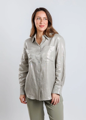 Larix Laminated Linen Blouse - Light Grey Quick Dry Technology