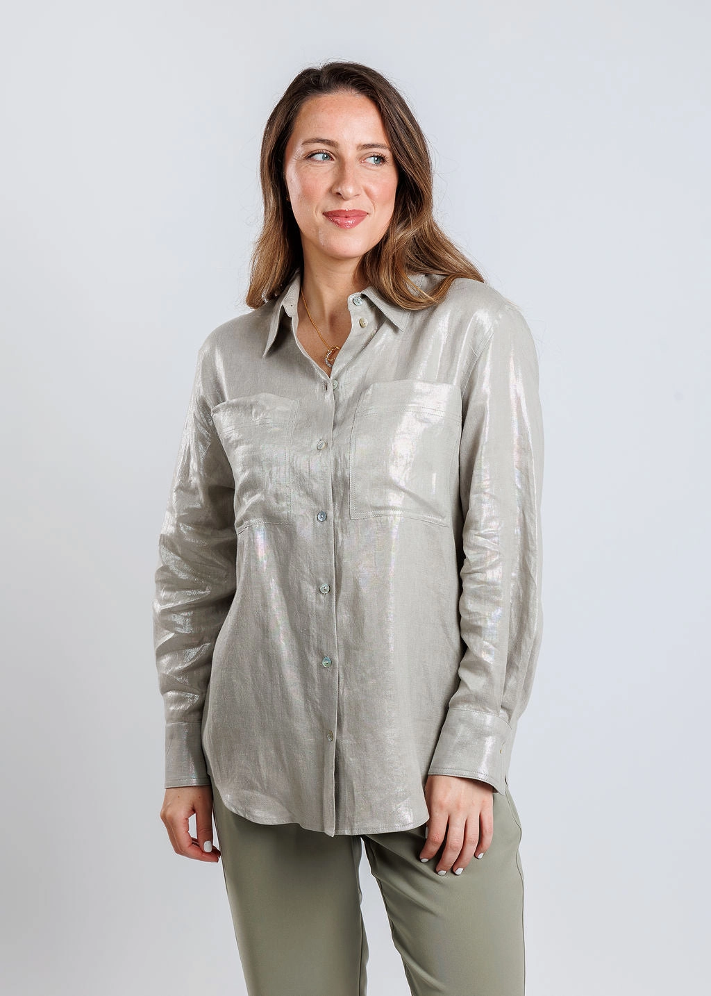 Larix Laminated Linen Blouse - Light Grey Quick Dry Technology