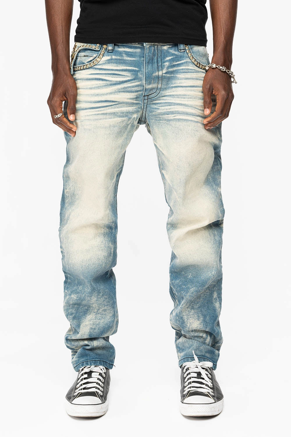 Modern Cut Body Friendly WESTERN  STRAIGHT LEG JEAN IN OMAHA TAN  WITH SUEDE POCKET EMBELLISHED WITH CRYSTALS/ STUDS