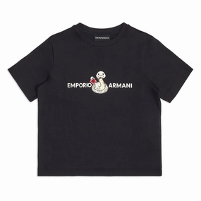 Emporio Armani Junior Snake Logo Graphic T-shirt Sustainable Dye Process