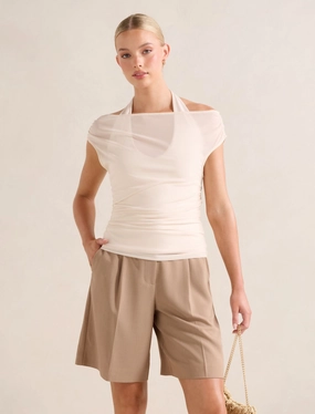 LightweightDesign Cool Weather Aria Tipped Mesh Halter Top