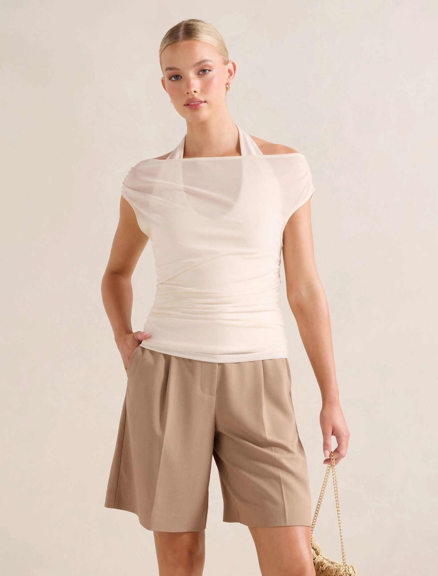 Aria Tipped Mesh Halter Top Eco Friendly Dye HypoallergenicMaterial