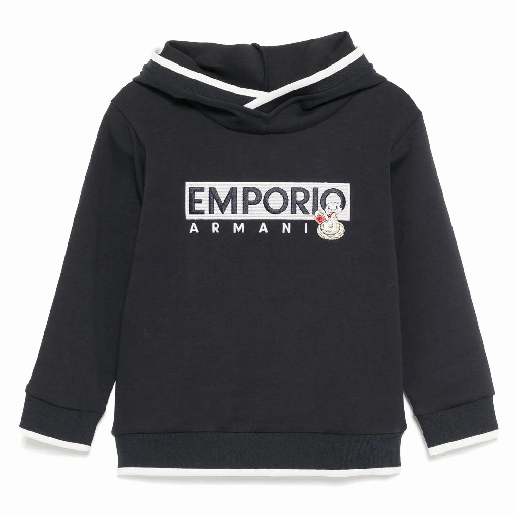 Emporio Armani Junior Snake Logo Graphic Hooded Sweashirt LoopwheelFabric
