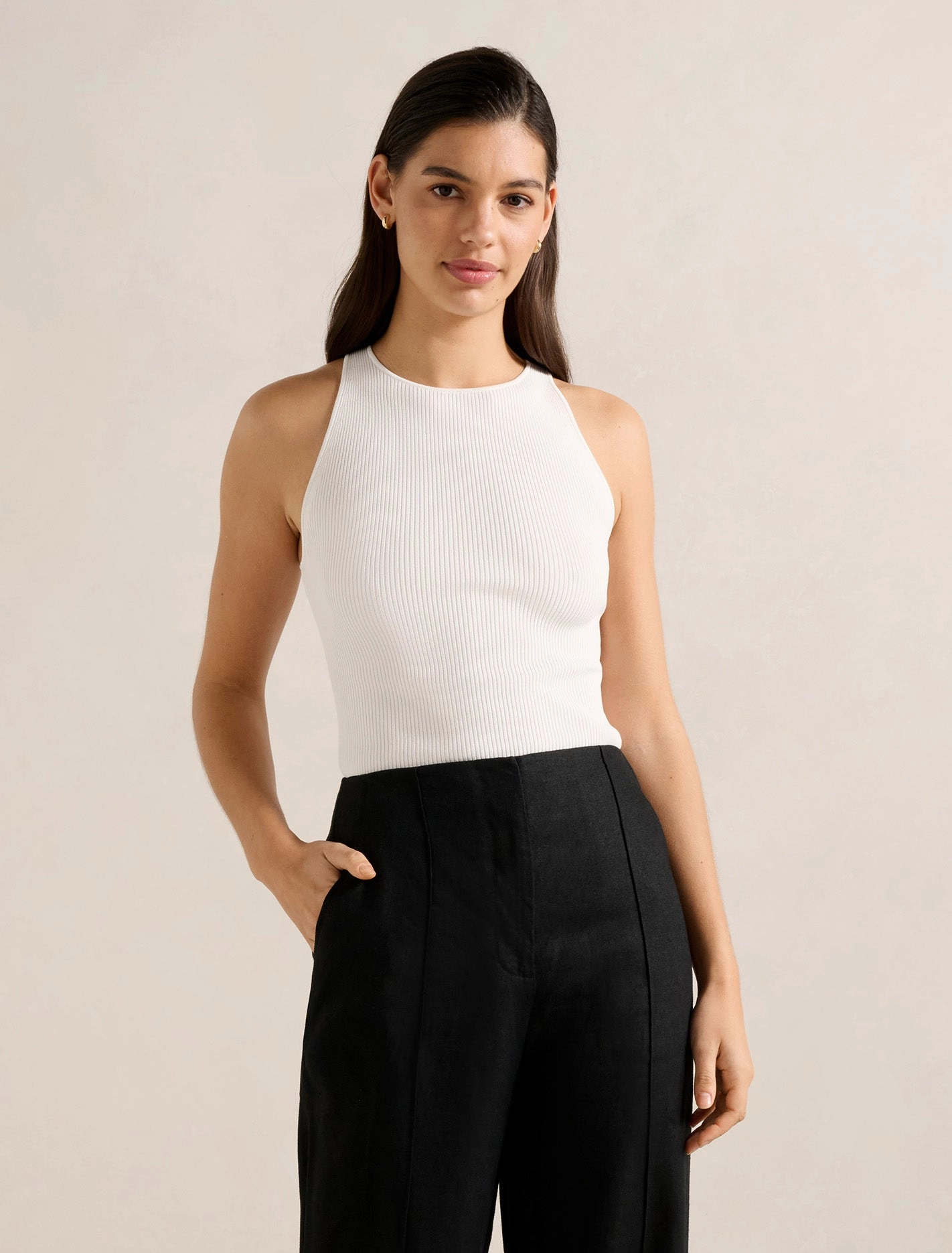 Carla Racer Knit Rib Tank Top Tear Resistant Fiber Blend NonRestrictive