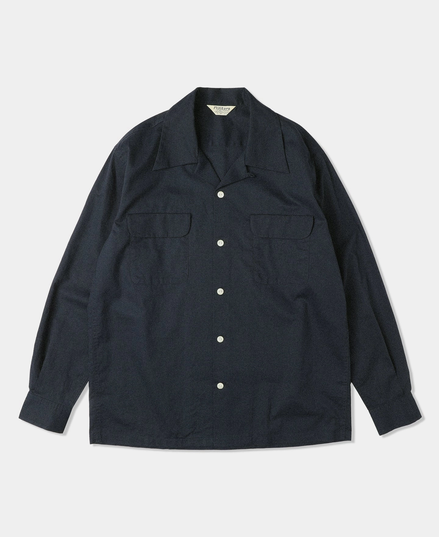 Lot 220L 1940s Linen-Cotton Open Collar Shirt - Navy Unisex Choice