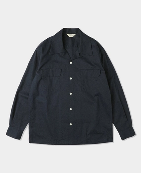 Lot 220L 1940s Linen-Cotton Open Collar Shirt - Navy Unisex Choice