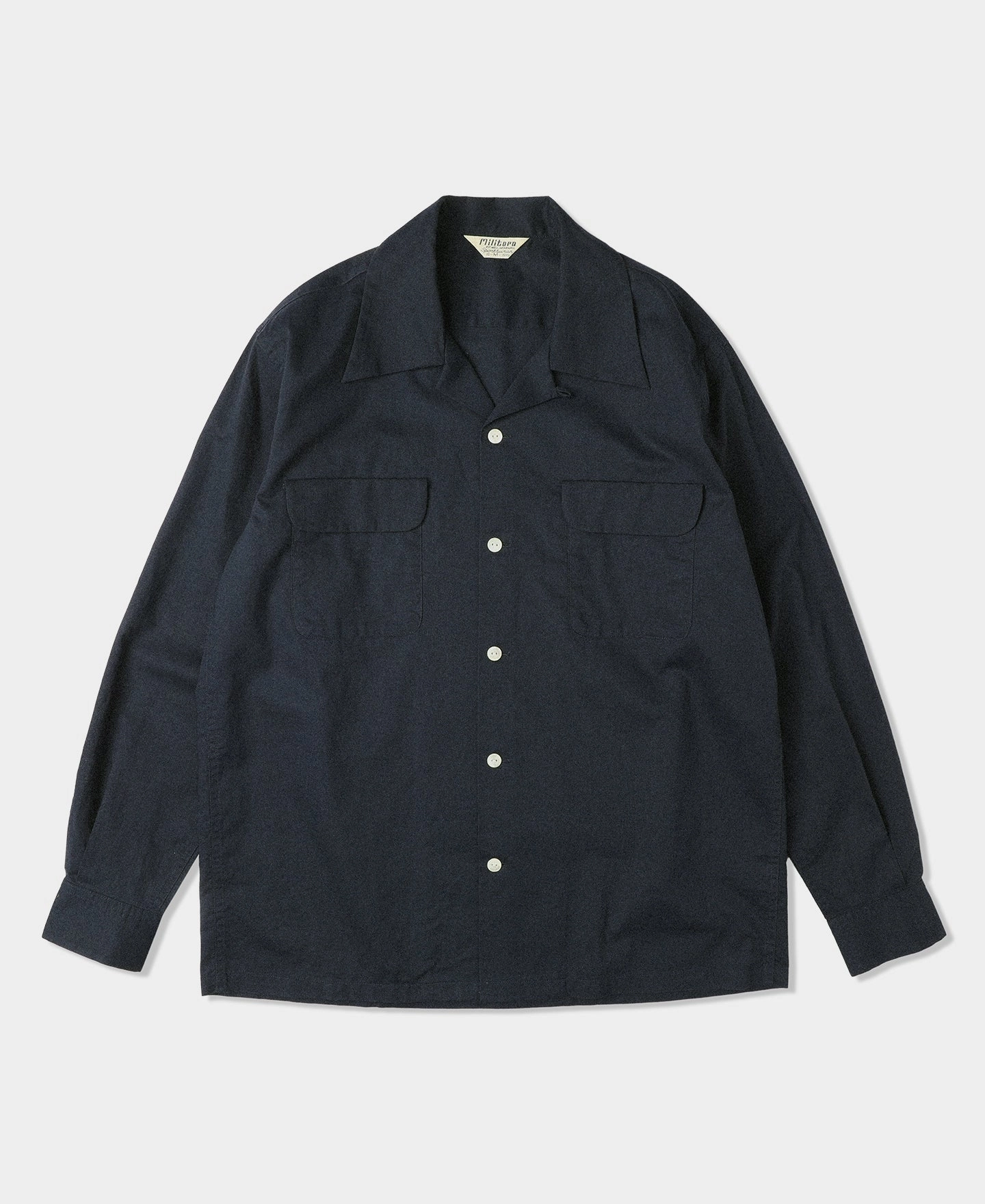 Perfect Layering Lot 220L 1940s Linen-Cotton Open Collar Shirt - Navy