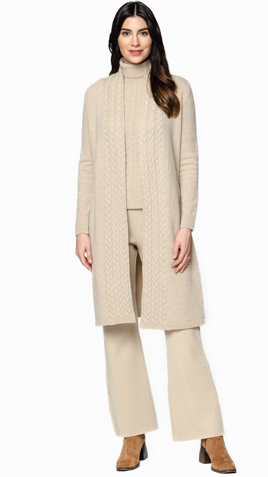 Lea Short Sleeved Cable-Knit Turtleneck - Beige All-Purpose Wear Plus size option