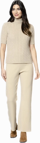 Lea Short Sleeved Cable-Knit Turtleneck - Beige Urban Comfort