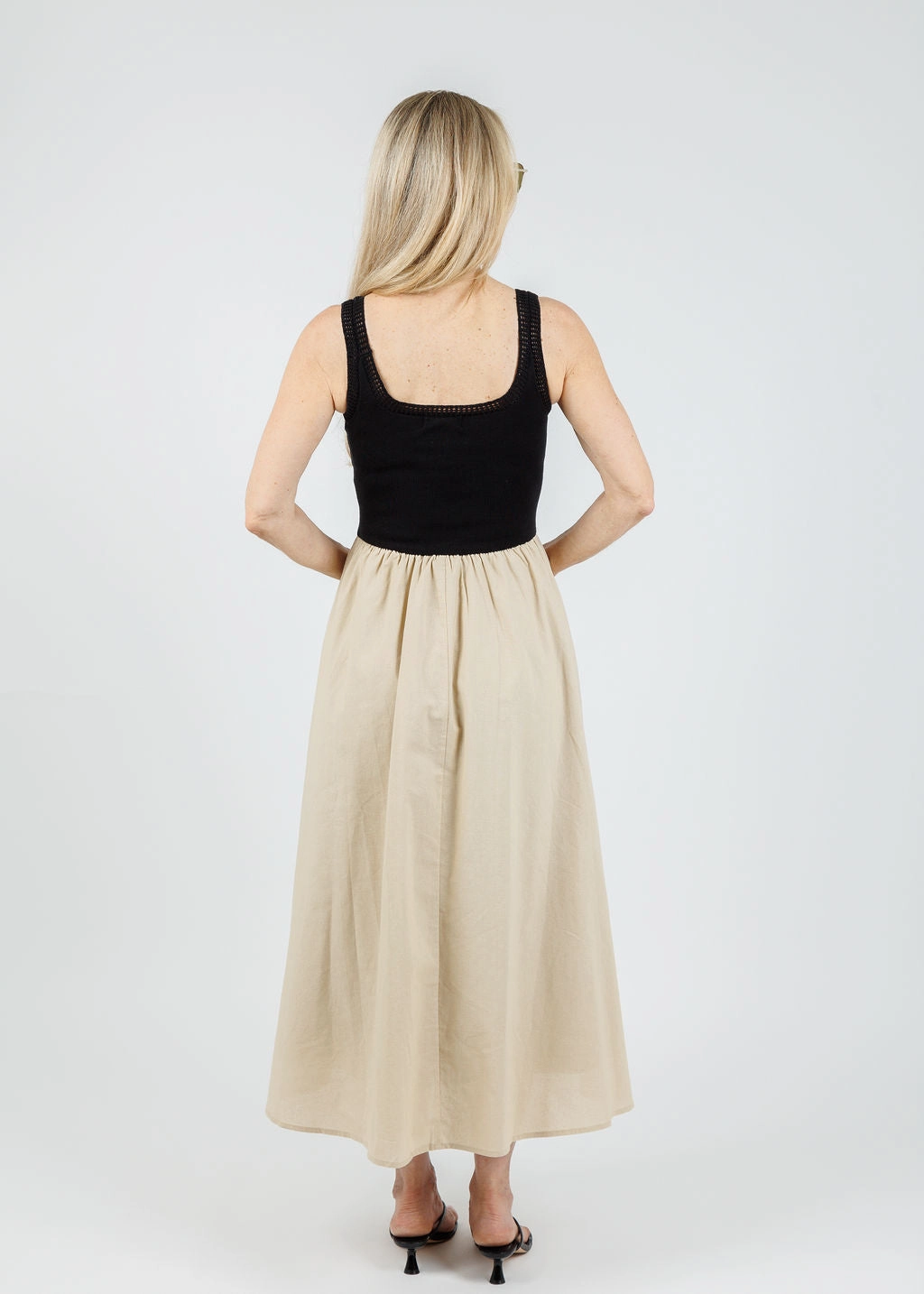 Chain-Detail Leah Square Neck Crochet Top Mixed Dress - Natural