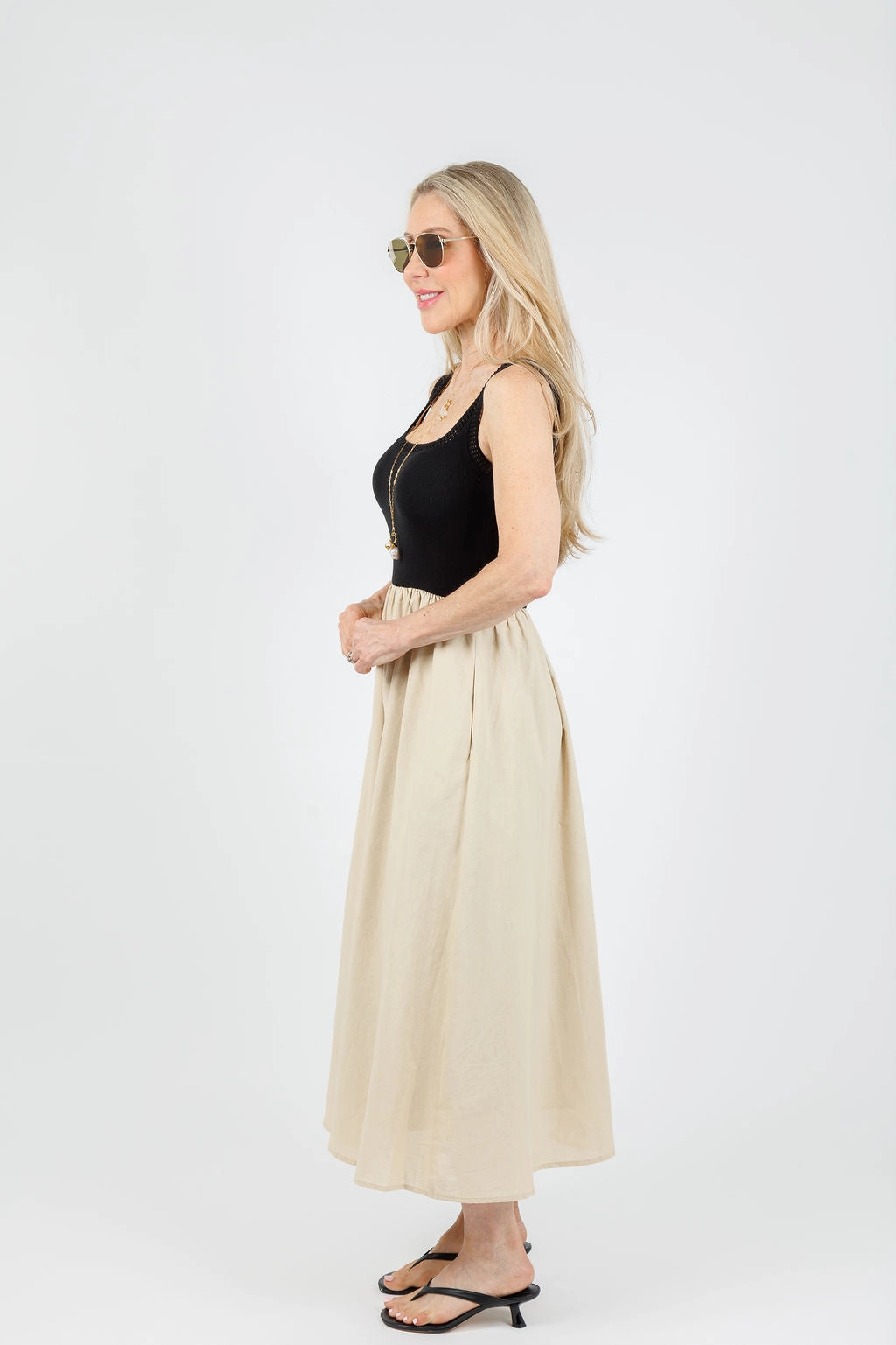 Leah Square Neck Crochet Top Mixed Dress - Natural Vintage Vibe