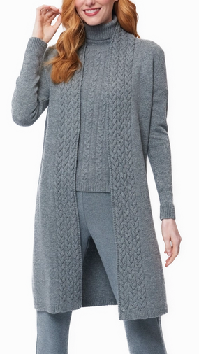 Simple Detail Leana Cable-Knit Belted Coat - Gray