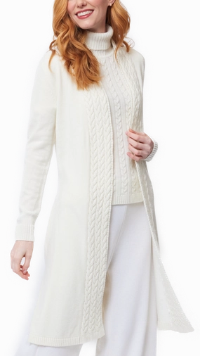 Leana Cable-Knit Belted Coat - Winter White Go Anywhere Wear