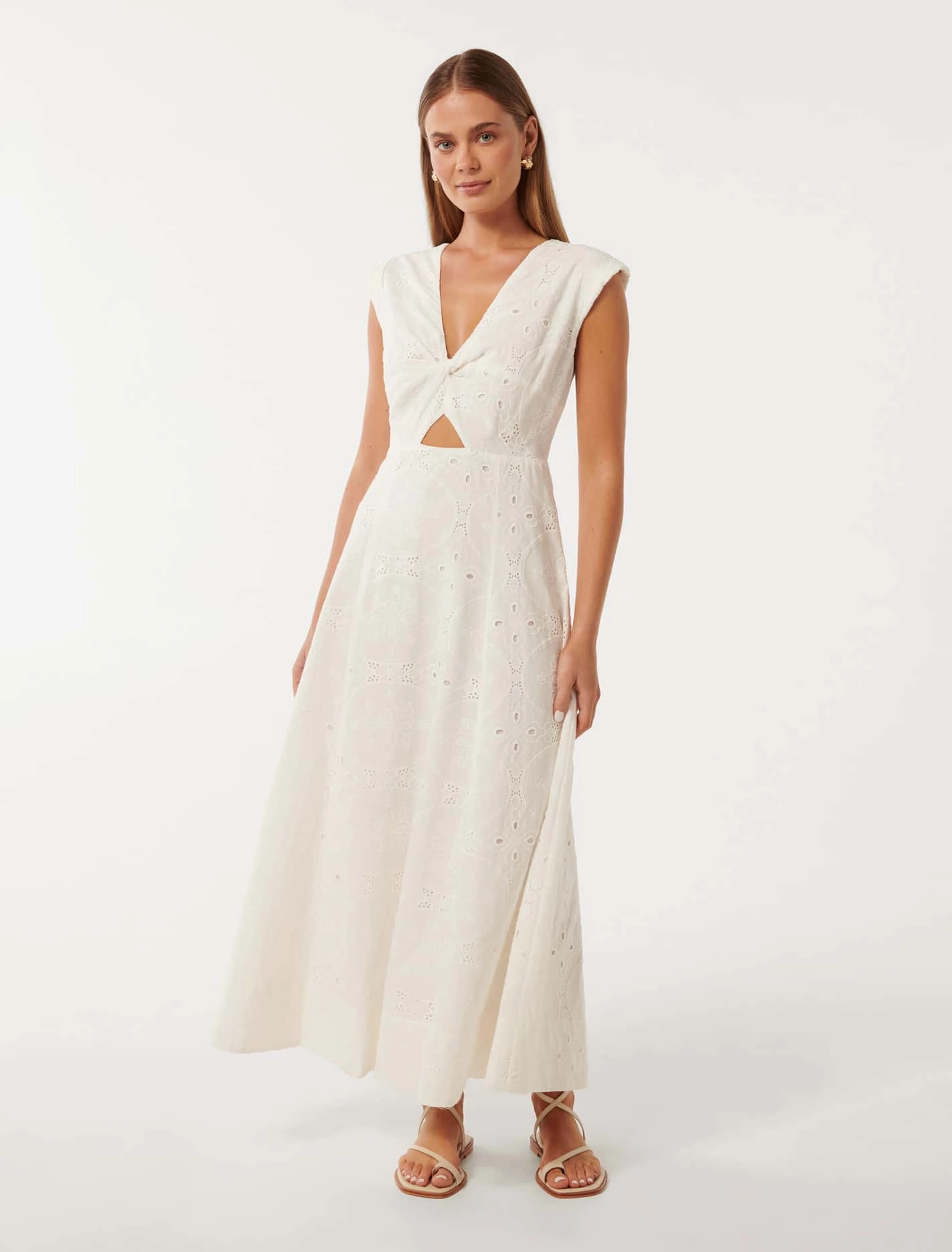Casual and Stylish Modern-style Levi Broderie Twist Front Midi Dress