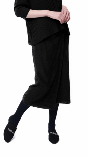 Lexi RIb-Knit Midi Wrap Skirt - Black Everyday Essential