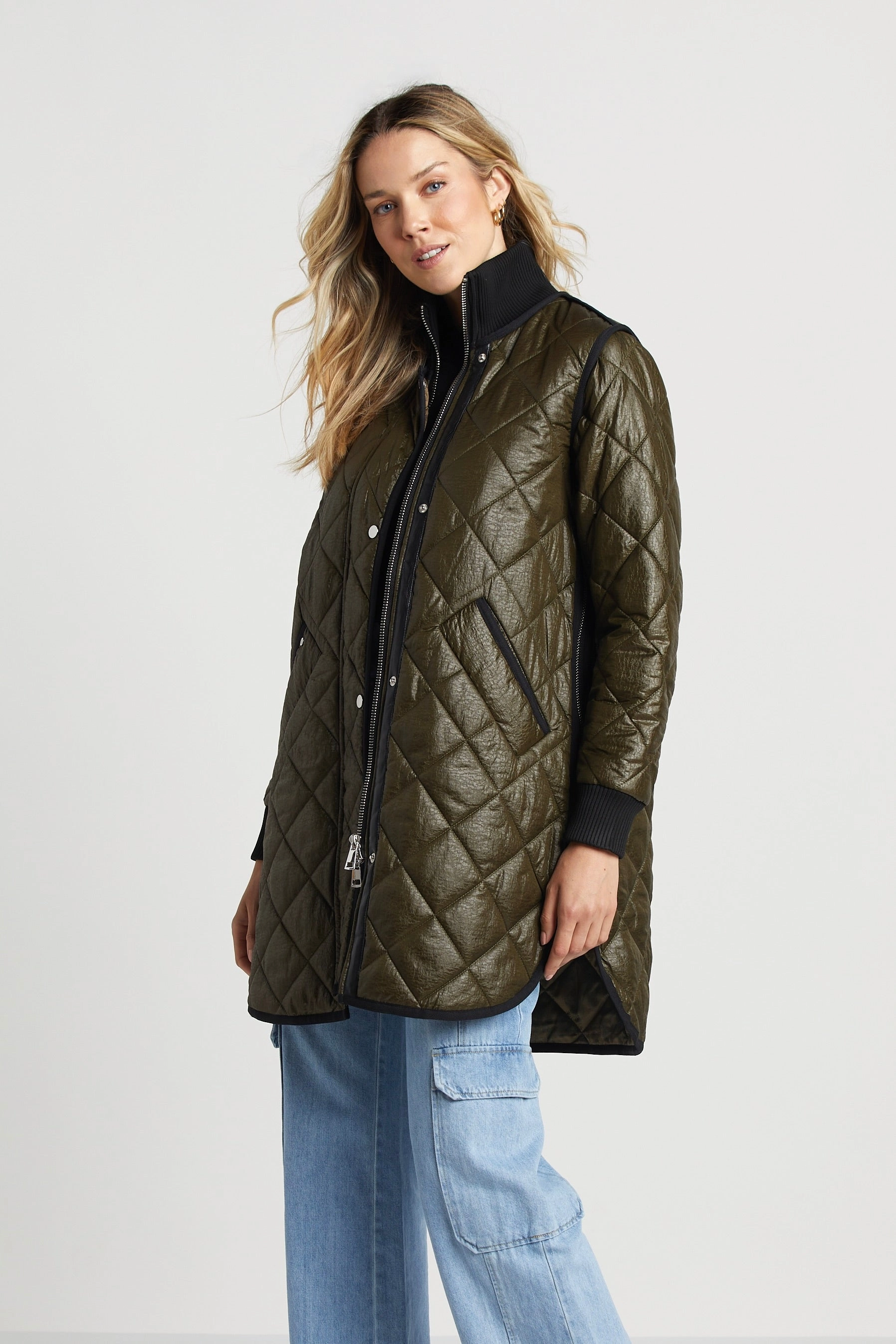 Sporty Layers Libby Quilted Full Zip Coat - Army Green