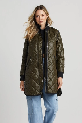 Multi Layer Construction Warmth Retention Libby Quilted Full Zip Coat - Army Green