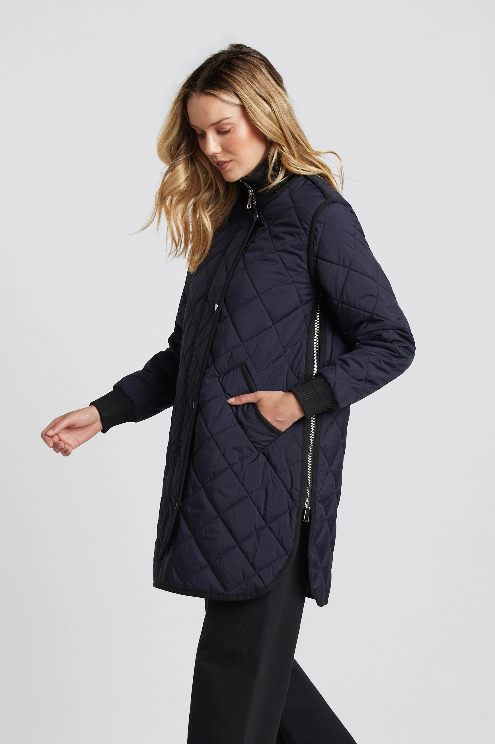 Libby Quilted Full Zip Coat - Dark Navy WaterRepellentFabric