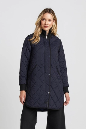Reflective accents Simple Look Libby Quilted Full Zip Coat - Dark Navy