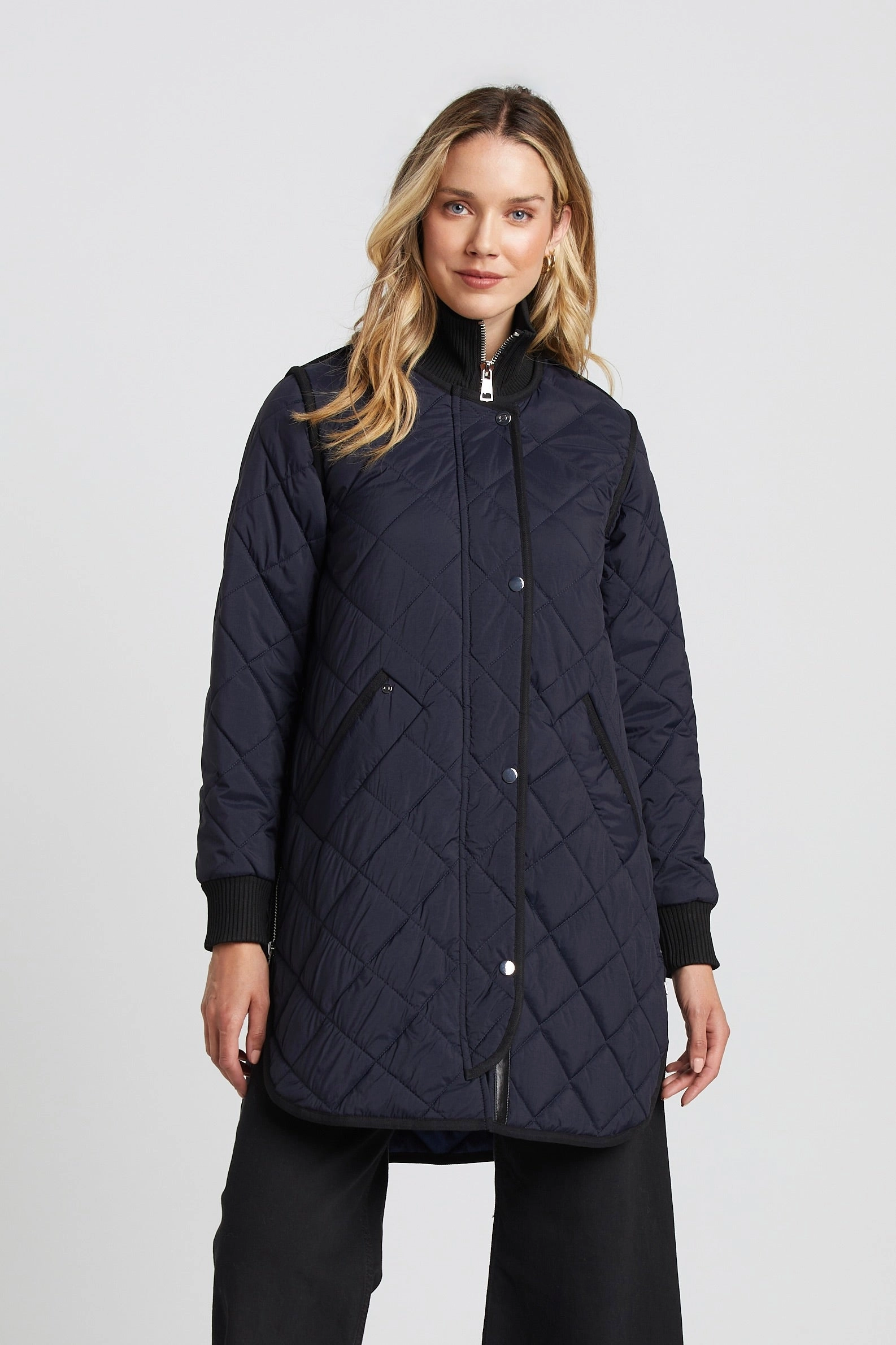 Reflective accents Simple Look Libby Quilted Full Zip Coat - Dark Navy
