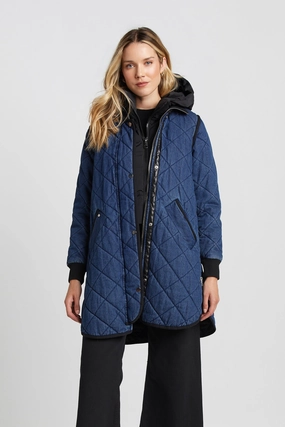 Breathable Lining Libby Quilted Full Zip Coat - Denim